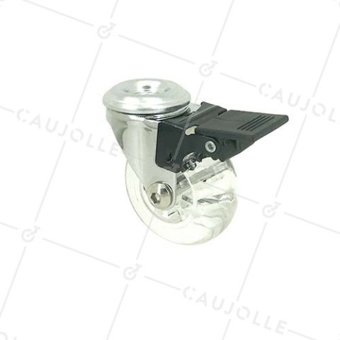 Castor SWIVEL DESIGN WITH EYE SOFT TRANSPARENT BRAKE DIAMETER 50 MM LOAD 40KG WITH 10 MM FIXING - S140TR 50OAF • Caujolle