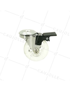 ROULETTE DESIGN PIVOTANTE À OEIL À FREIN TRANSPARENTE SOUPLE DIAMÈTRE 50 MM CHARGE 40KG  À FIXATION DE 10 MM - S140TR 50OAF