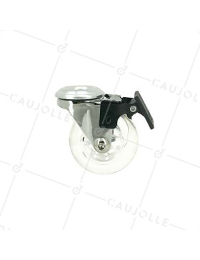 ROULETTE DESIGN PIVOTANTE À OEIL À FREIN TRANSPARENTE SOUPLE DIAMÈTRE 50 MM CHARGE 40KG  À FIXATION DE 10 MM - S140TR 50OAF