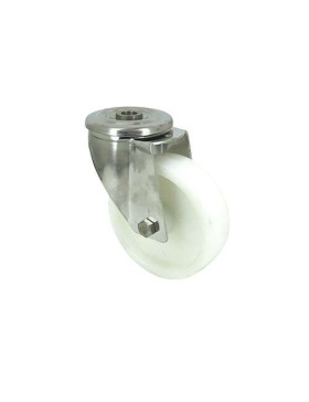 STAINLESS STEEL AND NYLON CASTOR WITH CENTRAL EYE DIAMETER 80 MM 150 KG MAX LOAD - INOX O 80