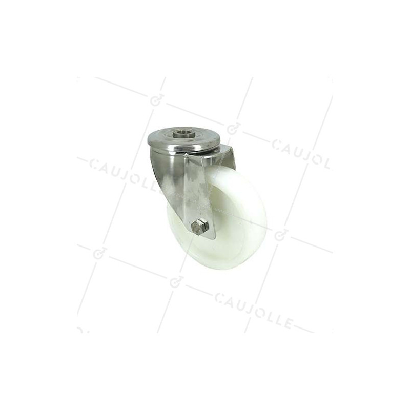 ROULETTE À OEIL EN INOX ET ROUE NYLON DIAMÈTRE 100 MM CHARGE 150 KG À FIXATION DE 12 MM - INOX O 100