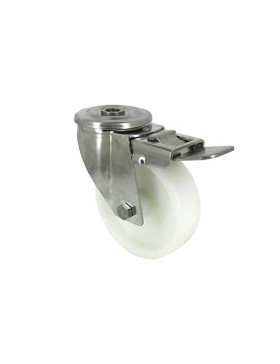 STAINLESS STEEL CASTOR WITH CENTRE EYE AND BRAKE 80 MM DIAMETER 150 KG MAX LOAD - INOX O 80AF