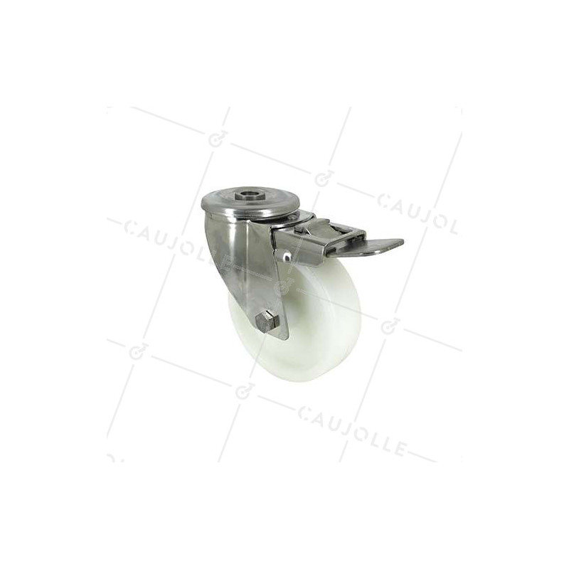 STAINLESS STEEL CASTOR WITH CENTRE EYE AND BRAKE 80 MM DIAMETER 150 KG MAX LOAD - INOX O 80AF