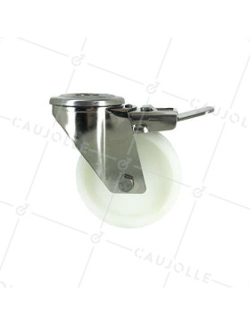 STAINLESS STEEL CASTOR WITH CENTRE EYE AND BRAKE 80 MM DIAMETER 150 KG MAX LOAD - INOX O 80AF