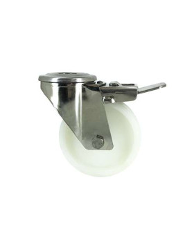 ROULETTE À OEIL À FREIN EN INOX ET ROUE NYLON DIAMÈTRE 100 MM CHARGE 150 KG À FIXATION DE 12 MM - INOX O 100AF