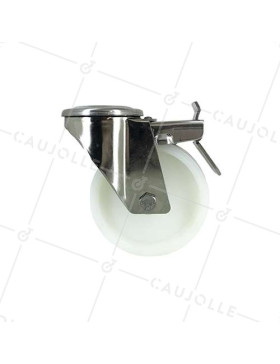 STAINLESS STEEL CASTOR WITH CENTRE EYE AND BRAKE 80 MM DIAMETER 150 KG MAX LOAD - INOX O 80AF