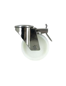 STAINLESS STEEL CASTOR WITH CENTRE EYE AND BRAKE 80 MM DIAMETER 150 KG MAX LOAD - INOX O 80AF
