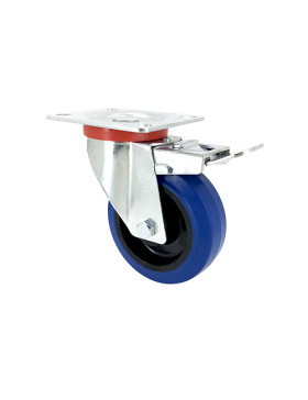 Industrial usage castor wheel swivel with brake 100 mm diameter blue rubber S2NS100 AF