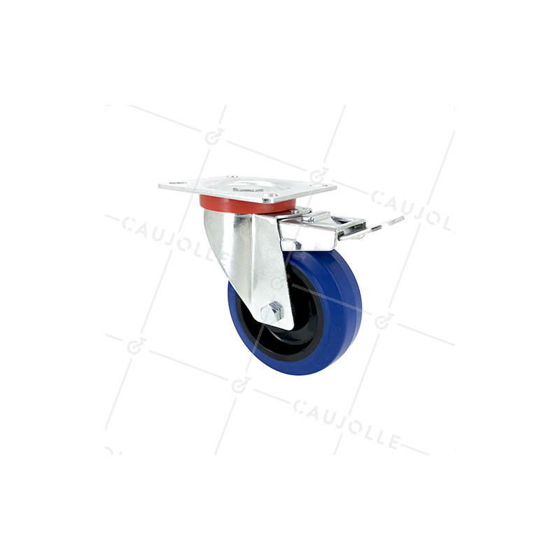 Industrial usage castor wheel swivel with brake 100 mm diameter blue rubber S2NS100 AF