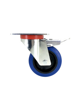 Industrial usage castor wheel swivel with brake 100 mm diameter blue rubber S2NS100 AF