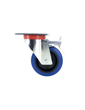 Industrial usage castor wheel swivel with brake 100 mm diameter blue rubber S2NS100 AF