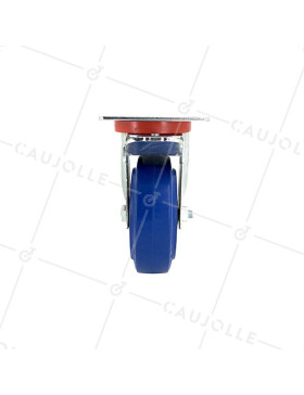 Industrial usage castor wheel swivel with brake 100 mm diameter blue rubber S2NS100 AF