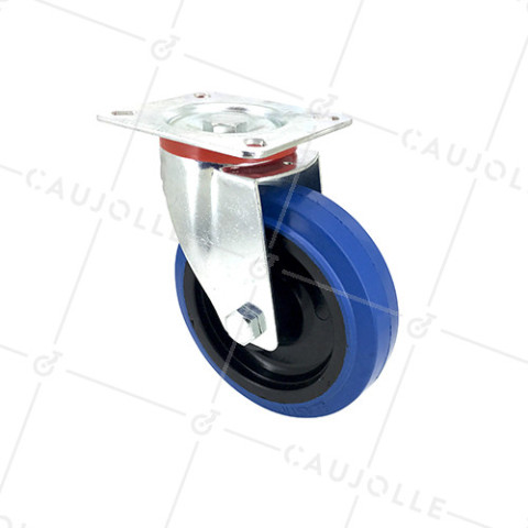 INDUSTRIAL RUBBER NON-MARKING FLIGHT CASE CASTER WHEEL, 100 MM DIAMETER, 120 KG LOAD CAPACITY - S2NS125BLEUE • Caujolle