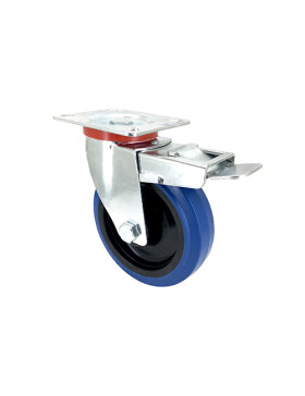 Industrial usage castor wheel swivel with brake 125 mm diameter blue rubber S2NS AF