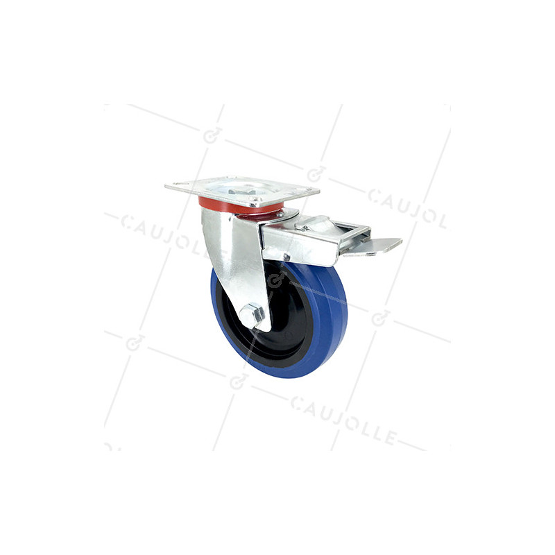 Industrial usage castor wheel swivel with brake 125 mm diameter blue rubber S2NS AF