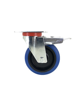 Industrial usage castor wheel swivel with brake 125 mm diameter blue rubber S2NS AF