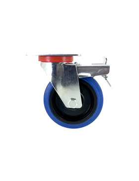 Industrial usage castor wheel swivel with brake 125 mm diameter blue rubber S2NS AF