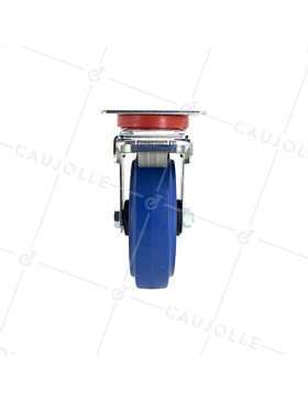 Industrial usage castor wheel swivel with brake 125 mm diameter blue rubber S2NS AF