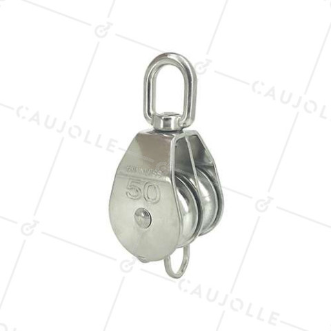 POULIE EN INOX MARIN 316 DOUBLE GALETS DIAMÈTRE 50 MM CHARGE 750 KG  • Caujolle