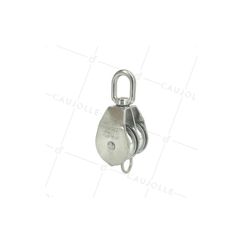 POULIE EN INOX MARIN 316 DOUBLE GALETS DIAMÈTRE 50 MM CHARGE 750 KG 