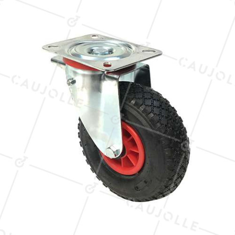 ALL-SURFACE PNEUMATIC SWIVEL CASTOR WITH BRAKE 260 MM DIAMETER 80 KG MAX LOAD • Caujolle