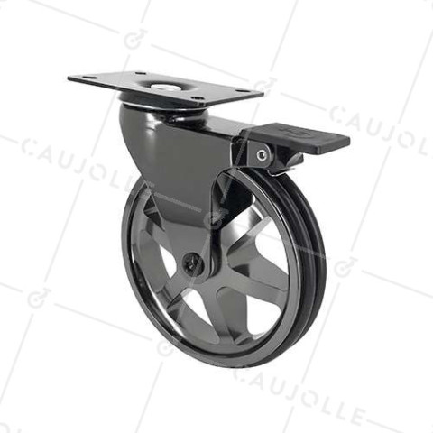 Castor ALUMINUM CHROME MIRROR DESIGN WITH BRAKE DIAMETER 125MM LOAD 70KG - BLACKNICKEL 125PAF • Caujolle