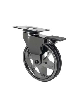 ROULETTE DESIGN EN ALUMINIUM CHROME MIROIR À FREIN DIAMÈTRE 125MM CHARGE 70KG - BLACKNICKEL 125PAF