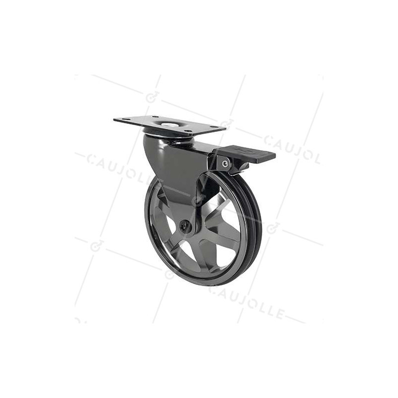 Castor ALUMINUM CHROME MIRROR DESIGN WITH BRAKE DIAMETER 125MM LOAD 70KG - BLACKNICKEL 125PAF