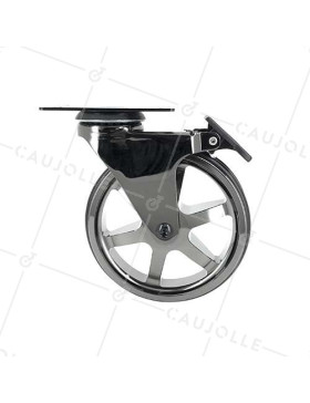 Castor ALUMINUM CHROME MIRROR DESIGN WITH BRAKE DIAMETER 125MM LOAD 70KG - BLACKNICKEL 125PAF
