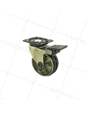 Castor RETRO DESIGN GOLDEN ALUMINUM BRAKE DIAMETER 50 MM LOAD 30KG - GOLDSTYL50PAF • Caujolle