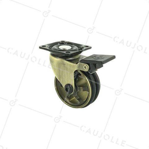 Castor RETRO DESIGN GOLDEN ALUMINUM BRAKE DIAMETER 50 MM LOAD 30KG - GOLDSTYL50PAF • Caujolle