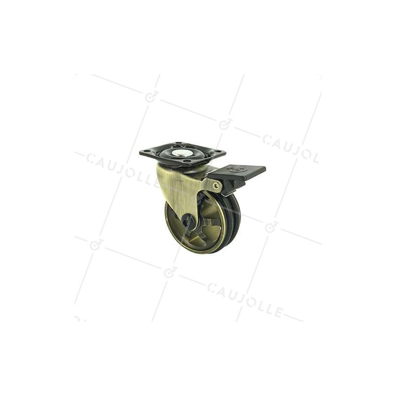 ROULETTE DESIGN RÉTRO À FREIN EN ALUMINIUM DORÉ DIAMÈTRE 50 MM CHARGE 30KG - GOLDSTYL50PAF