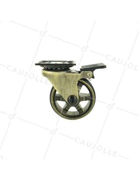ROULETTE DESIGN RÉTRO À FREIN EN ALUMINIUM DORÉ DIAMÈTRE 50 MM CHARGE 30KG - GOLDSTYL50PAF