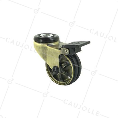 Castor RETRO DESIGN WITH Bolt hole GOLDEN ALUMINUM BRAKE 50 MM DIAMETER 30KG LOAD WITH 10 MM FIXING - GOLDSTYL50OAF • Caujolle