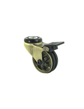 ROULETTE DESIGN RÉTRO À OEIL À FREIN EN ALUMINIUM DORÉ DIAMÈTRE 50 MM CHARGE 30KG  À FIXATION DE 10 MM - GOLDSTYL50OAF
