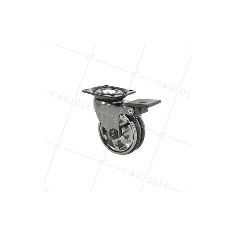 ROULETTE DESIGN À FREIN EN ALUMINIUM NOIR BRILLANT DIAMÈTRE 50 MM CHARGE 30KG - BLACKNICKEL 50PAF