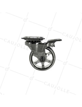ROULETTE DESIGN À FREIN EN ALUMINIUM NOIR BRILLANT DIAMÈTRE 50 MM CHARGE 30KG - BLACKNICKEL 50PAF