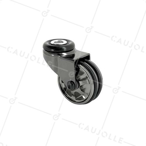 Castor DESIGN WITH EYE IN SHINY BLACK ALUMINUM DIAMETER 50 MM LOAD 30KG WITH 10 MM FIXING - BLACKNICKEL 50O • Caujolle