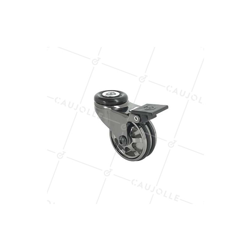 Castor DESIGN WITH EYE IN BLACK POLISHED ALUMINUM DIAMETER 50 MM LOAD 30KG WITH 10 MM FIXING - BLACKNICKEL 50OAF