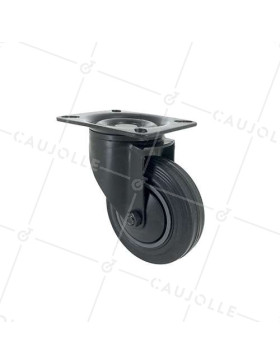 ROULETTE NOIRE DE MANUTENTION PIVOTANTE CAOUTCHOUC DIAMÈTRE 100 MM CHARGE 80 KG - S2C 100N • Caujolle
