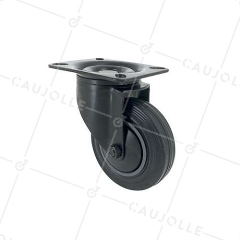 ROULETTE NOIRE DE MANUTENTION PIVOTANTE CAOUTCHOUC DIAMÈTRE 100 MM CHARGE 80 KG - S2C 100N • Caujolle
