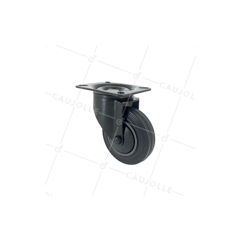 ROULETTE NOIRE DE MANUTENTION PIVOTANTE CAOUTCHOUC DIAMÈTRE 100 MM CHARGE 100 KG - S2C 100N