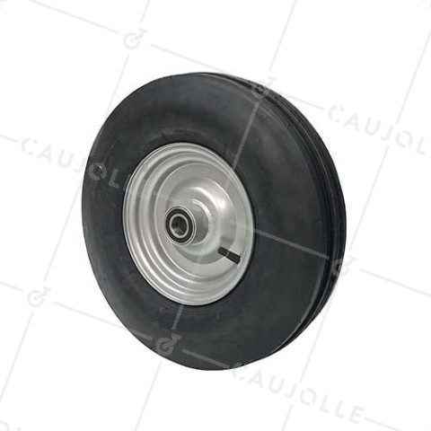 ROUE GONFLÉE RENFORCÉE ANTI BOUE JANTE TÔLE DIAMÈTRE 410 MM CHARGE 300KG AXE 25 MM BILLES - S2600B25 4PR 3 BANDES • Caujolle