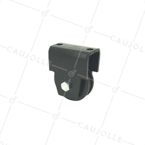 MONTURE NOIRE POUR PORTAIL COULISSANT ROUE À GORGE RONDE DIAMÈTRE 60 MM POUR RAIL ROND DE 10 MM CHARGE 200 KG • Caujolle