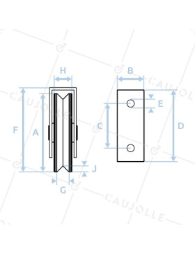 MONTURE NOIRE POUR PORTAIL COULISSANT ROUE À GORGE Y DIAMÈTRE 60 MM POUR RAIL TRIANGULAIRE CHARGE 200 KG 