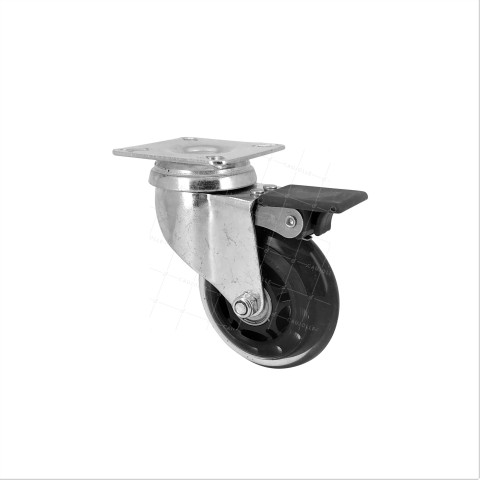 ROULETTE TRANSPARENTE À PLATINE AVEC FREIN ROULEMENT À BILLES DIAMÈTRE 75 MM CHARGE 40 KG - ROLL72 PAF • Caujolle
