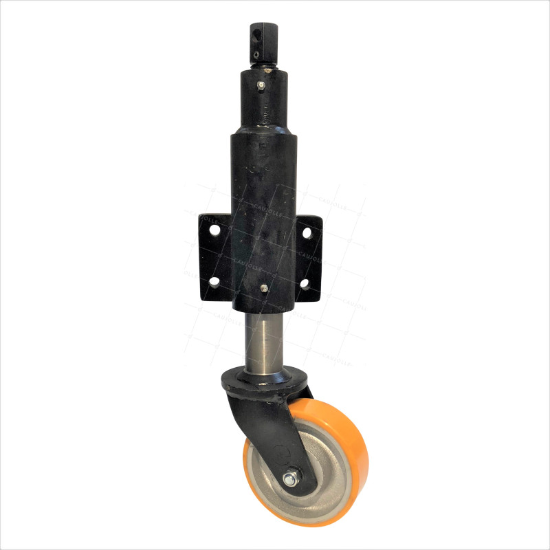 ROULETTE RELEVABLE EN ACIER AVEC ROUE FONTE POLYURÉTHANE DIAMÈTRE 150 MM CHARGE 750 KG