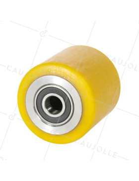 INDUSTRIAL POLYURETHANE WHEEL FOR PALLET TRUCK DIAMETER 70 MM LOAD 500 KG AXLE 15 MM BALLS - GTP7070 • Caujolle
