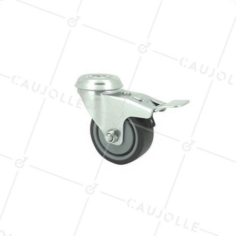 ROULETTE À FREIN EN CAOUTCHOUC SOUPLE ANTI-USURE ET NON TACHANT DIAMÈTRE 50MM CHARGE 40 KG À FIXATION DE 10 MM - S15.O 50BL • Caujolle