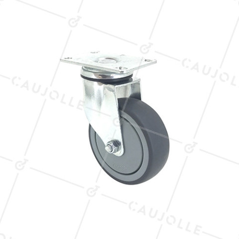 ROULETTE PIVOTANTE À PLATINE EN CAOUTCHOUC SOUPLE ANTI-USURE ET NON TACHANT DIAMÈTRE 100MM CHARGE 130 KG - S15.P 100 • Caujolle